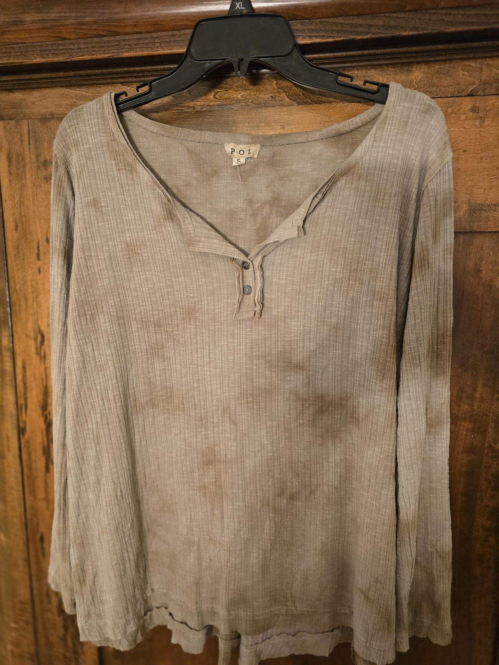 POL Woman’s Long-Sleeve Taupe Henley Shirt